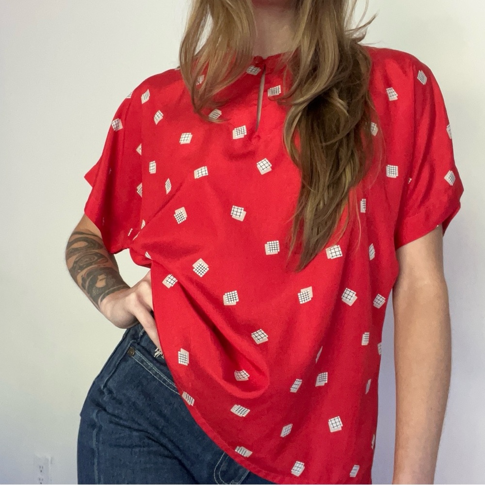 Red Geometric Blouse - Picture 6 of 6
